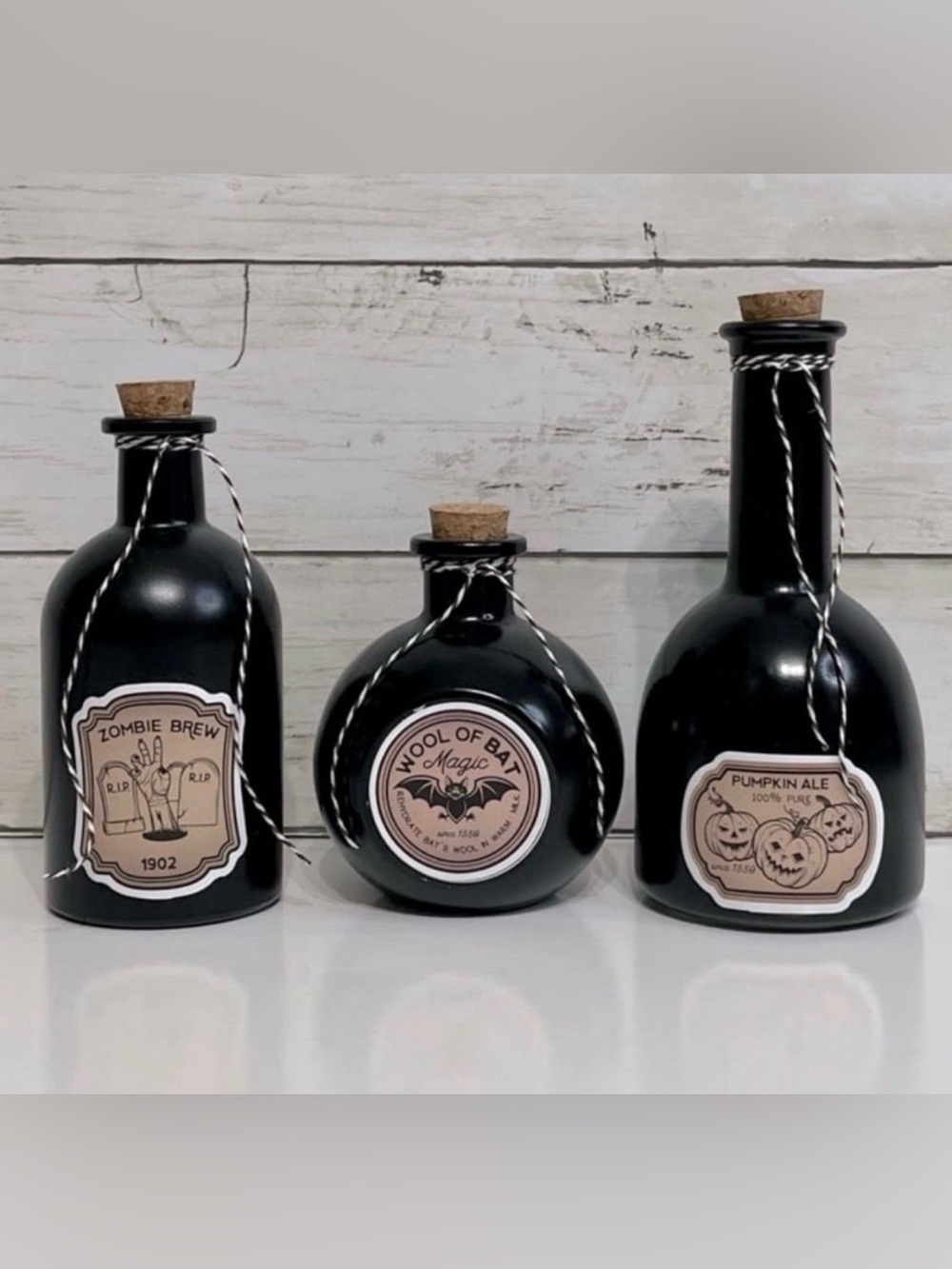 Hand Painted & Decorated Halloween Potion Bottles Set of 3